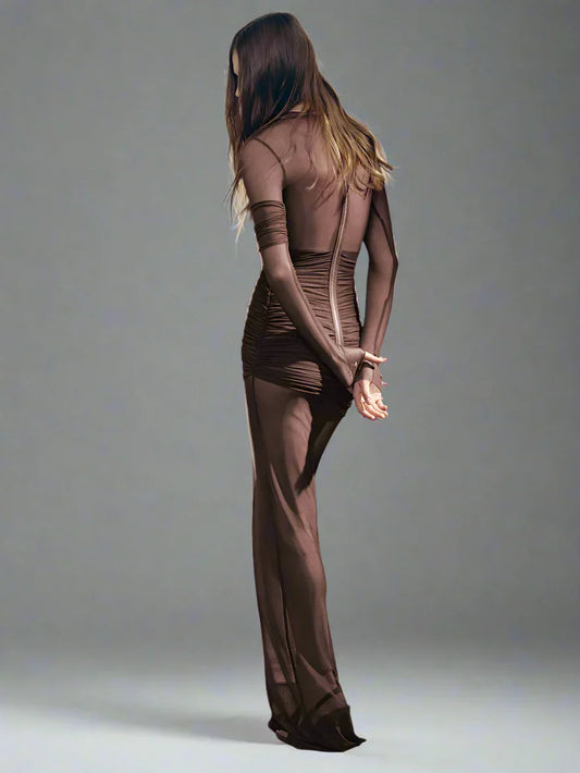 Levoire | Robe En Tulle Froncé À Manches Longues