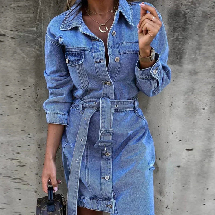 Levoire | Robe Chemise En Denim Avec Ceinture Pour Femmes