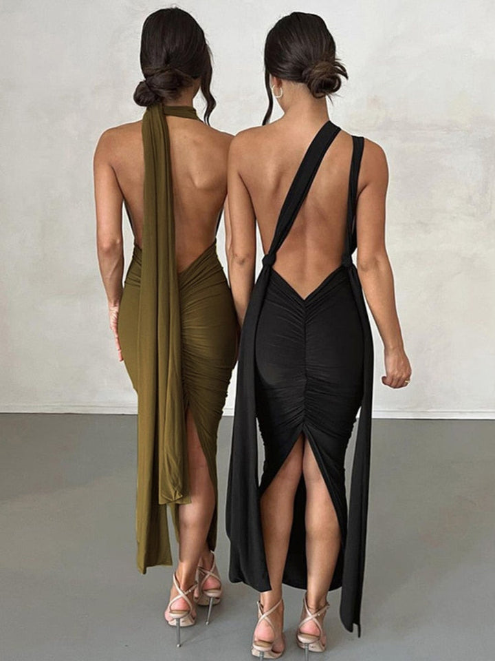 Levoire | Dyp V-Décolleté Dos Nu Sans Bretelles Maxi Robe