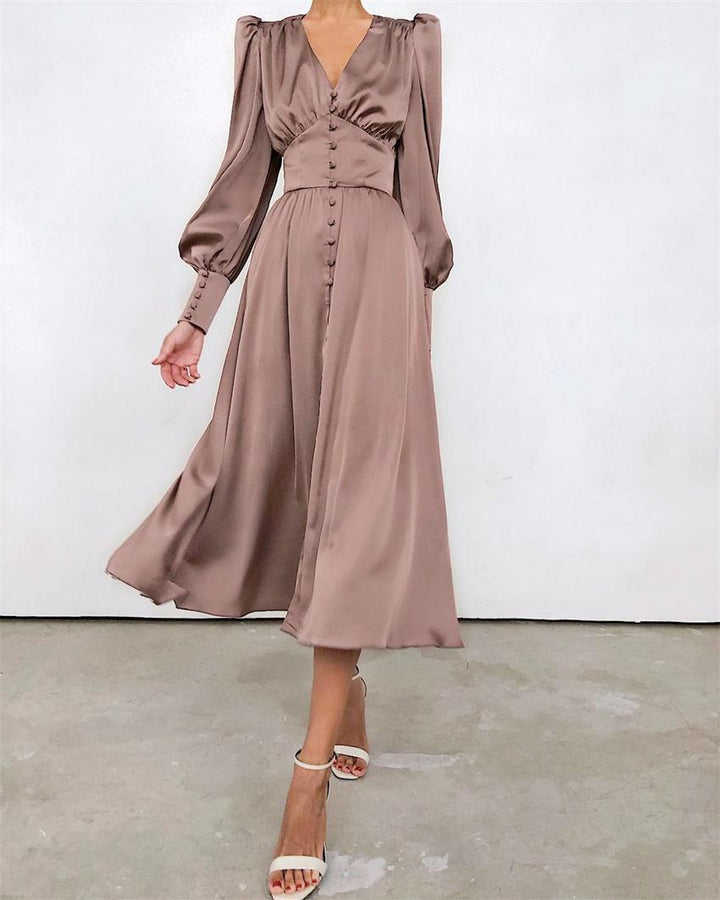 Levoire | Robe Satin Rétro Avec Boutonnage Pour Femmes