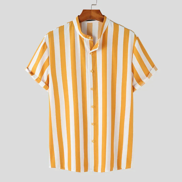 Levoire | Chemise D'Été Streetwear Pour Hommes Avec Col Montant Jaune