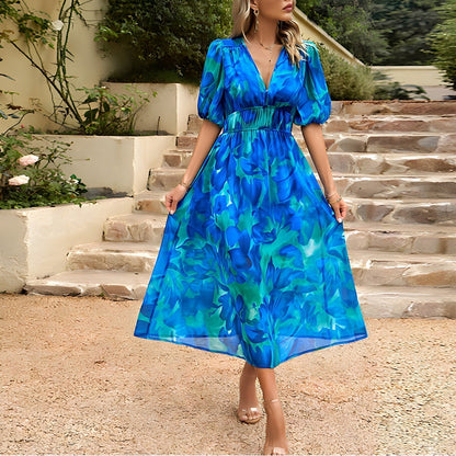 Levoire | Robe midi avec décolleté en V à la mode Bleu