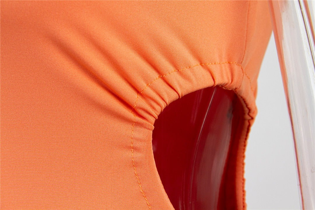 Levoire | Orange Round Neck Dress With Slit Mini Dress