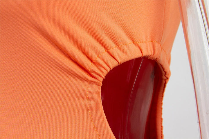 Levoire | Orange Round Neck Dress With Slit Mini Dress