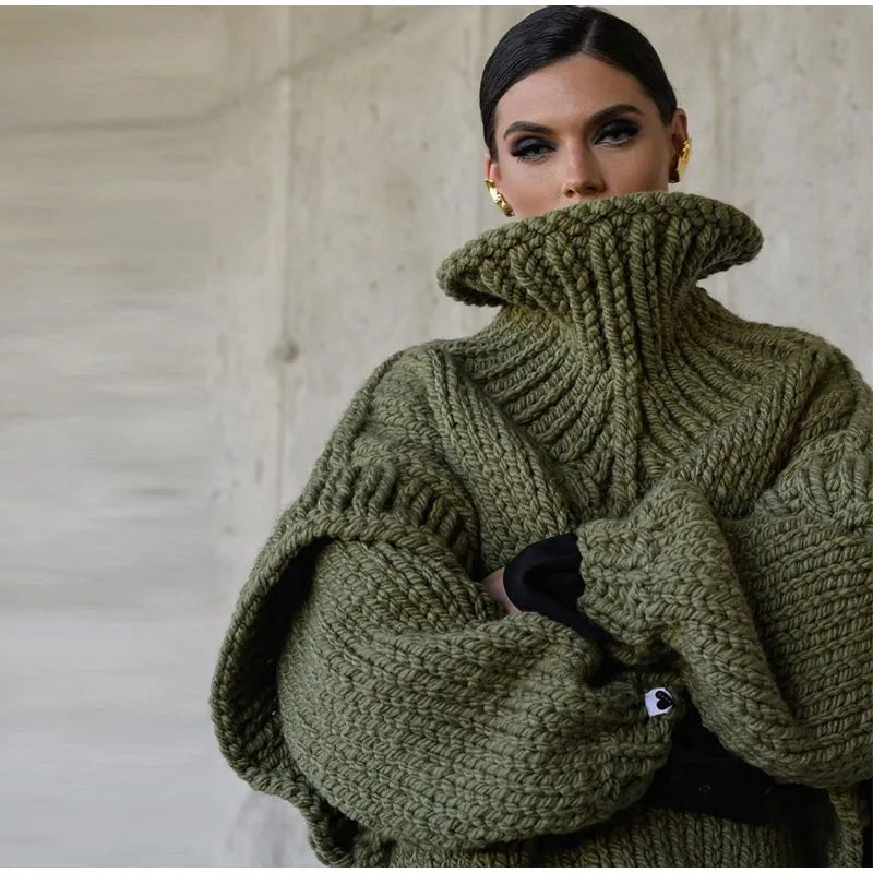 Levoire | Pull Col Roulé À Manches Longues Surdimensionné Vert