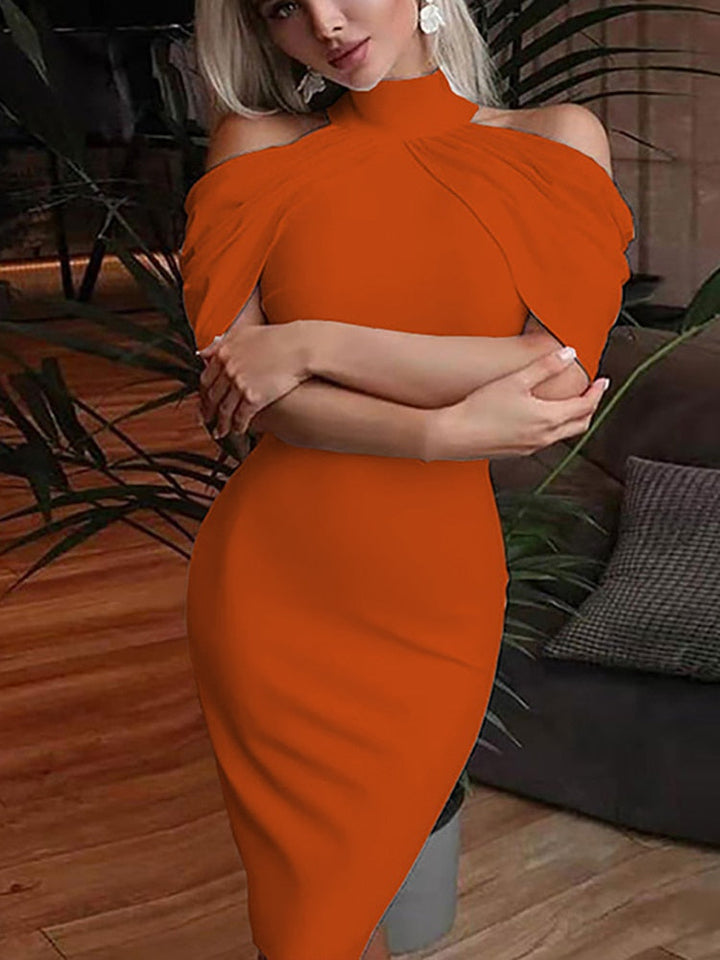 Levoire | Robe Midi À Col Halter Drapé Off Orange 01