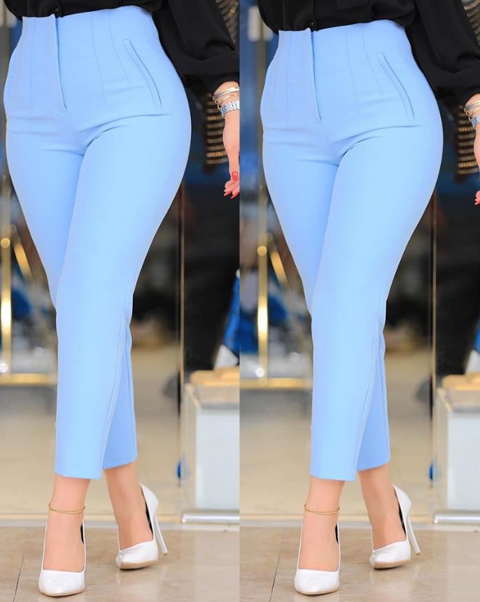 Levoire | Femmes Pantalon Cropped Taille Haute Bleu clair