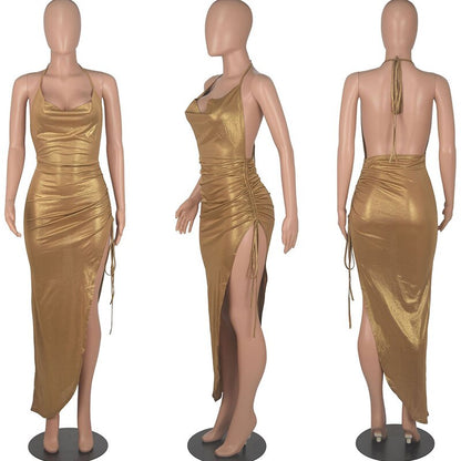 Levoire | Top À Dos Ouvert En Paillettes Fente Haute Robe Froncée Narbinding