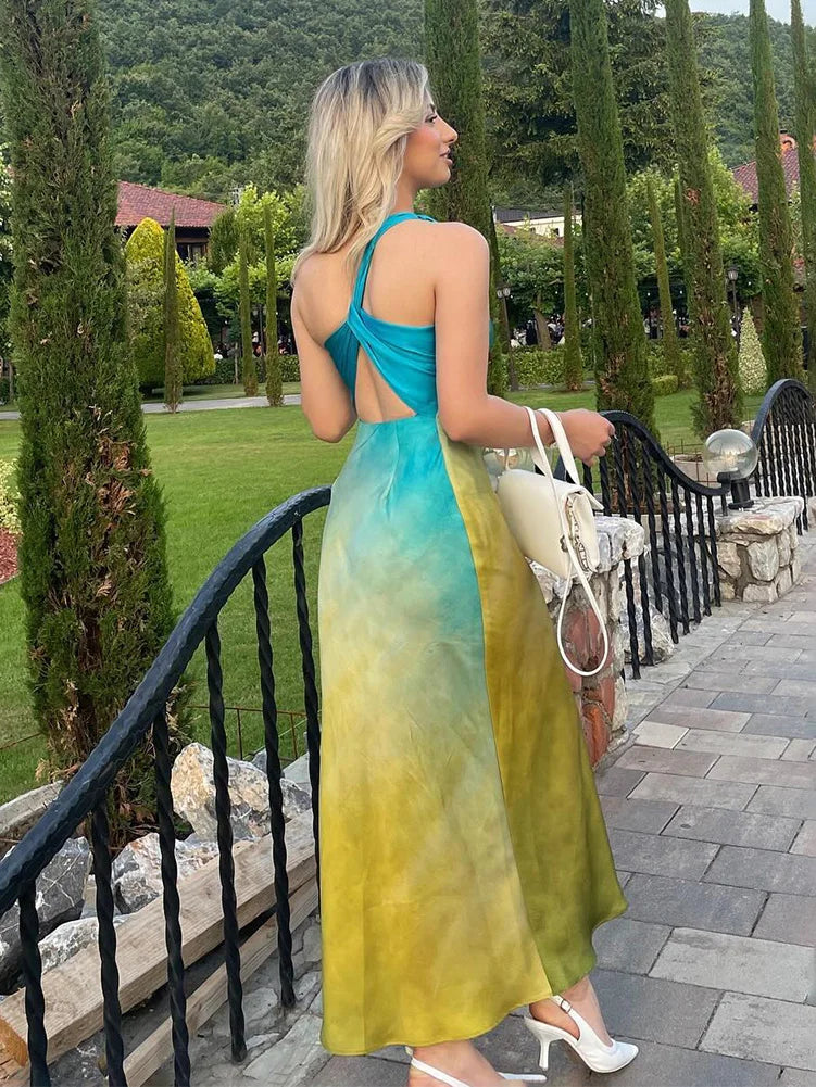 Levoire | Robe Longue Élégante Dégradée Couleur Épaule Unique