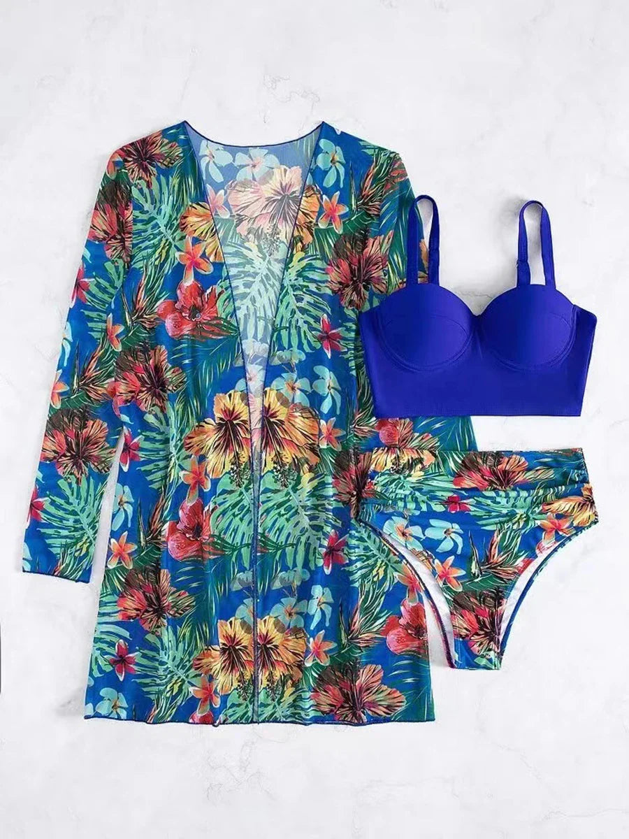 Levoire | Ensemble Bikini Trois Pièces Tropical Bleu