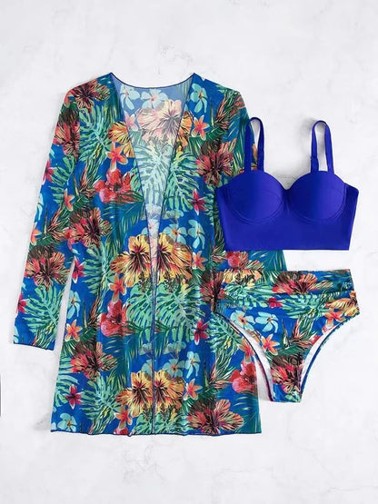 Levoire | Ensemble Bikini Trois Pièces Tropical Bleu