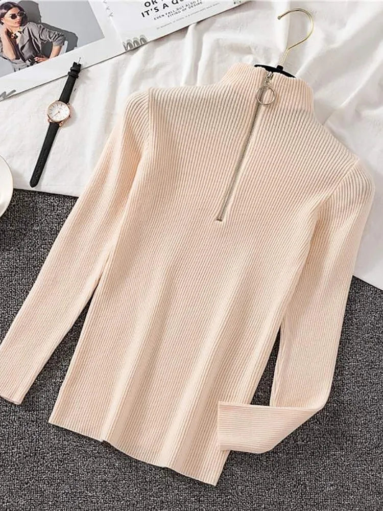 Levoire | Pull Vintage Femme Avec Zip Beige Taille Unique