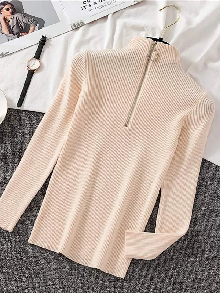 Levoire | Pull Vintage Femme Avec Zip Beige Taille Unique