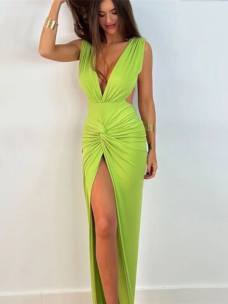 Levoire | Robe Maxi À Poches Ruchées En V Avec Fente Haute