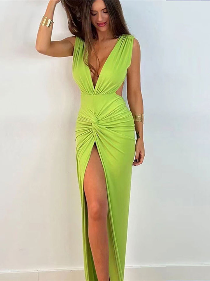 Levoire | Robe Maxi À Poches Ruchées En V Avec Fente Haute