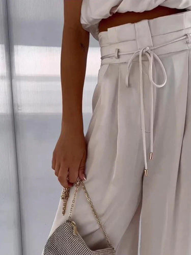 Levoire | Élégant Haut Sans Manches Tendance Avec Plis Et Pantalon À Jambes Larges Pour Femmes