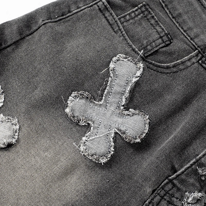 Levoire | Crop Top En Denim Brodé Mini Micro Y2K Jupe Corset Ensemble À Lacets