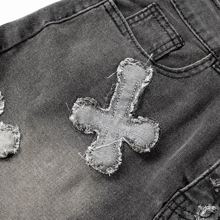 Levoire | Crop Top En Denim Brodé Mini Micro Y2K Jupe Corset Ensemble À Lacets