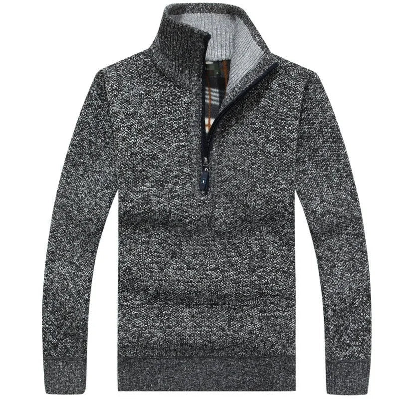 Levoire | Pull en laine à col zippé à manches longues gris foncé