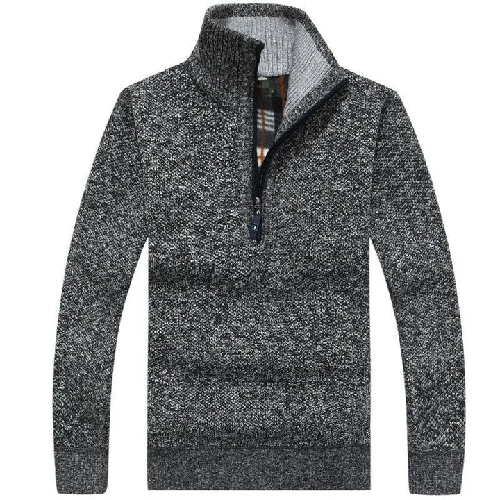 Levoire | Pull en laine à col zippé à manches longues gris foncé