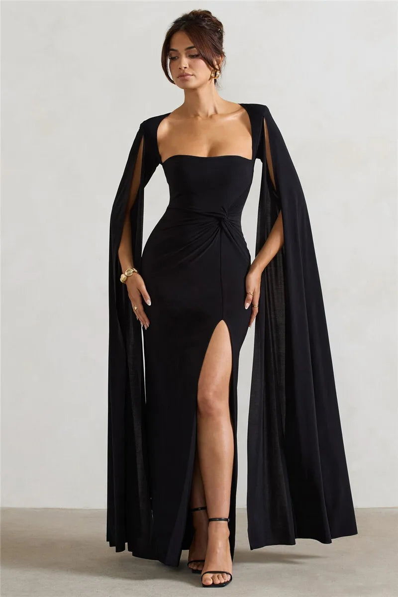 Levoire | Robe Longue À Manches Cape Avec Fente