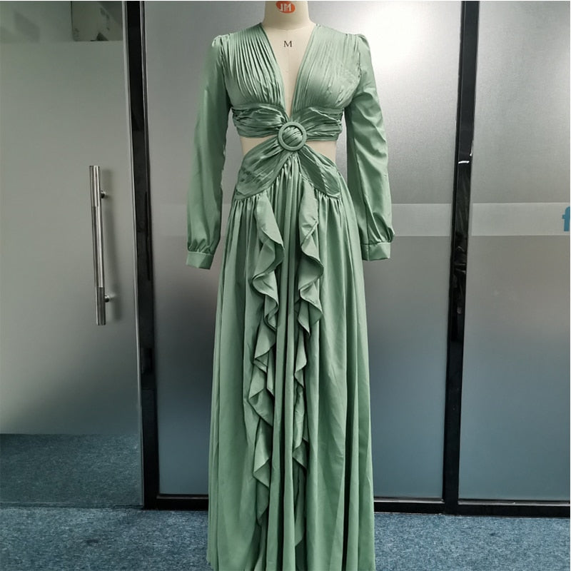 Levoire | Huleplissé Volant Manches Longues Robes Maxi