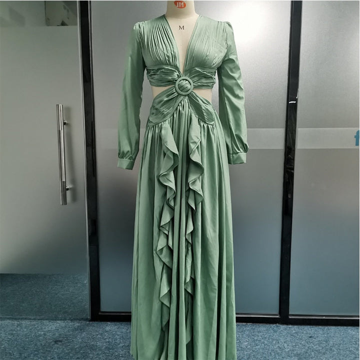 Levoire | Huleplissé Volant Manches Longues Robes Maxi