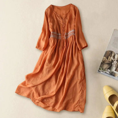 Levoire | Style ethnique robe midi brodée pour femme Orange