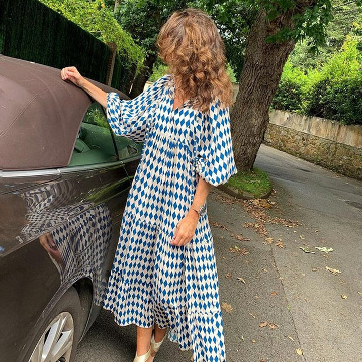 Levoire | Robe Bohème À Encolure En V Avec Manches Bouffantes Bleu ciel