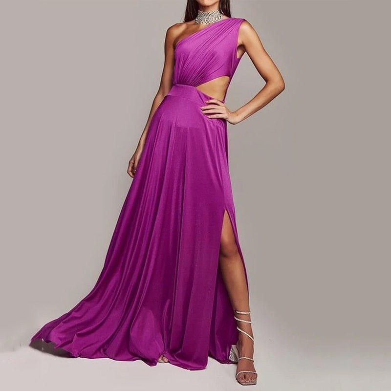 Levoire | Une Épaule Bretelles Sans Fente Maxi Robe Lila