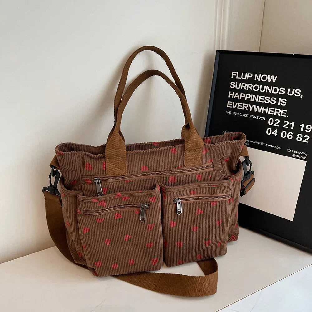 Levoire | Sac À Bandoulière En Corduroy Brodé Pour Femmes Braun