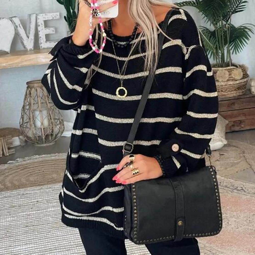 Levoire | Pull À Rayures À La Mode Pour Femmes Noir