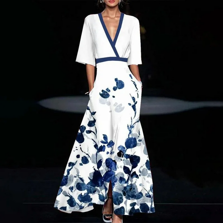 Levoire | Élégante Robe Fleurie Large BLANC ET BLEU (Seulement 8 unités restantes)