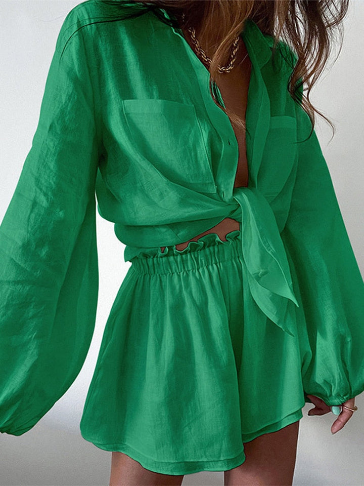 Levoire | Femme Coton Lin Deux Pièces Tenue Vert