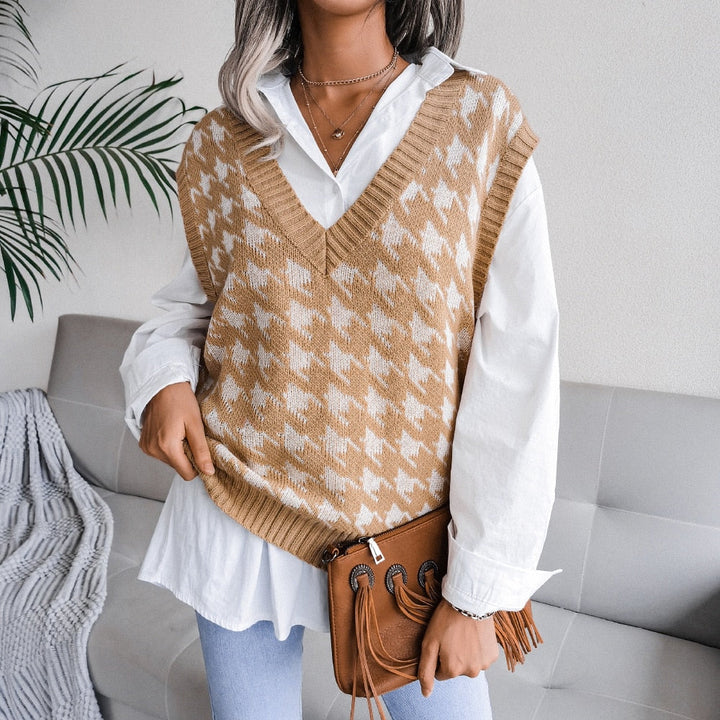 Levoire | Pull Pour Femme Au Style Universitaire Avec Imprimé Beige