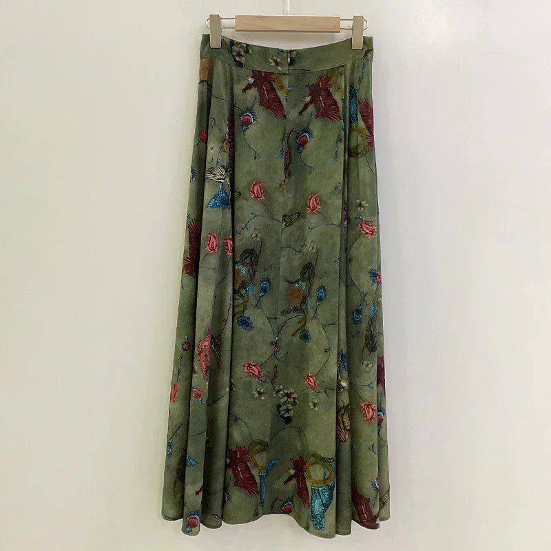Levoire | Jupe Maxi Élégante À Motifs Floraux Vert