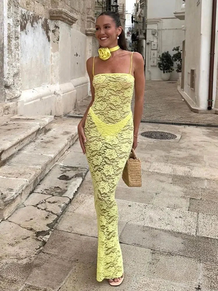 Levoire | Robes Maxi Transparentes Spitz À Épaules Dénudées Jaune