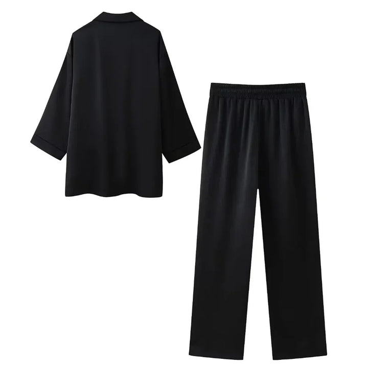 Levoire | Blouse Élégante En Soie Douce À Double Boutonnage Et Ensemble De Pantalon Ample