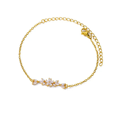 Levoire | Bracelet Fleur En Zircon Doré 19cm B1257G