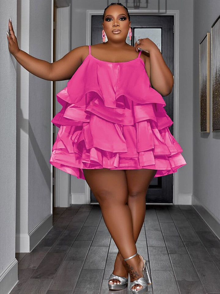 Levoire | Satin Créé Ridé Robe Mini Grande Taille Rosa