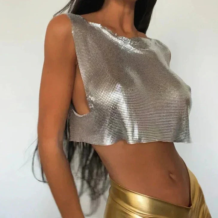 Levoire | Crop Top Métallique Paillettes Y2K