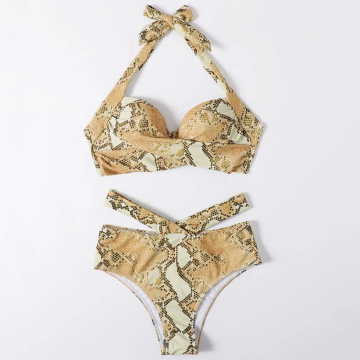 Levoire | Bikini Froncé Imprimé Serpent Jaune