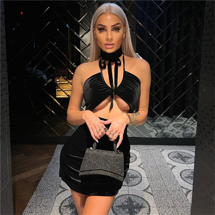 Levoire | Choker En Velours Halter Collier Nouer Mini Robe
