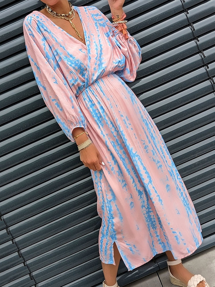 Levoire | Robe Fleurie Col V Manches Bouffantes Rose