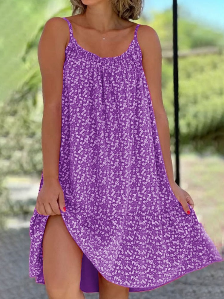 Levoire | Robe D'Été Confortable Imprimé Floral Joyeux Lilas