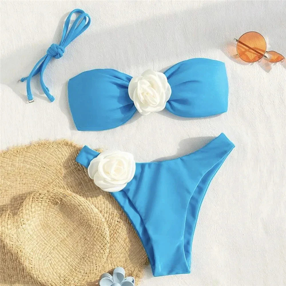 Levoire | Maillot De Bain Deux Pièces Avec Motif De Roses Bleu