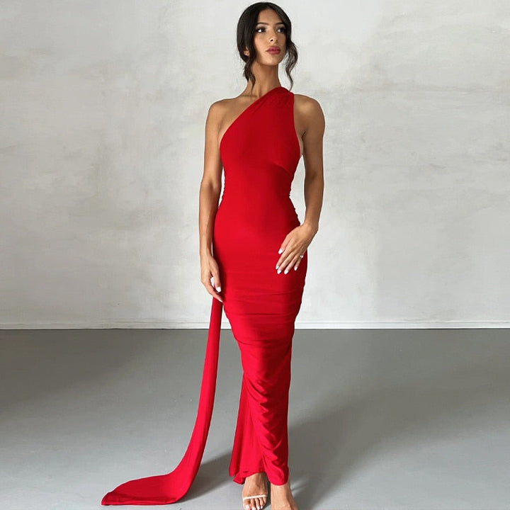 Levoire | Une Épaule Dos Lié Sans Manches Maxi-Vêtements Rot