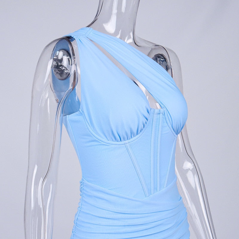 Levoire | Une-Épaule Sans Manches Robes Midi Ruchées