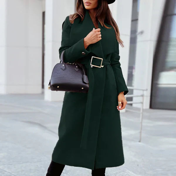 Levoire | Manteau En Laine Élégant Avec Ceinture Vert foncé