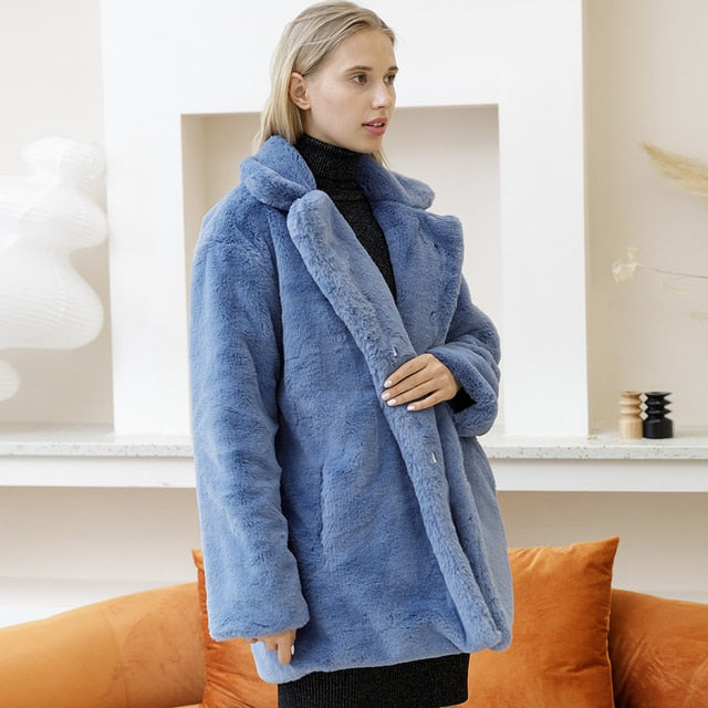 Levoire | Manteau À Col Épais À Manches Longues Avec Poches Bleu